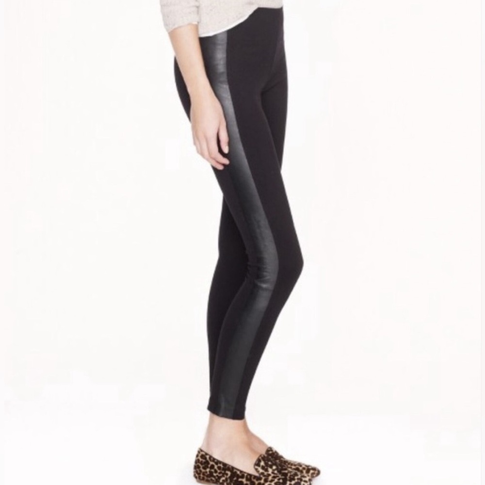 NWOT J. Crew Black Pixie Pants w/Black Leather Tuxedo Side Stripe High Waist 8P